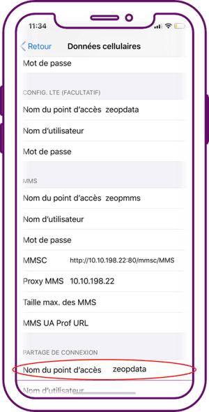 APN Partage connexion iOS zeop mobile 4